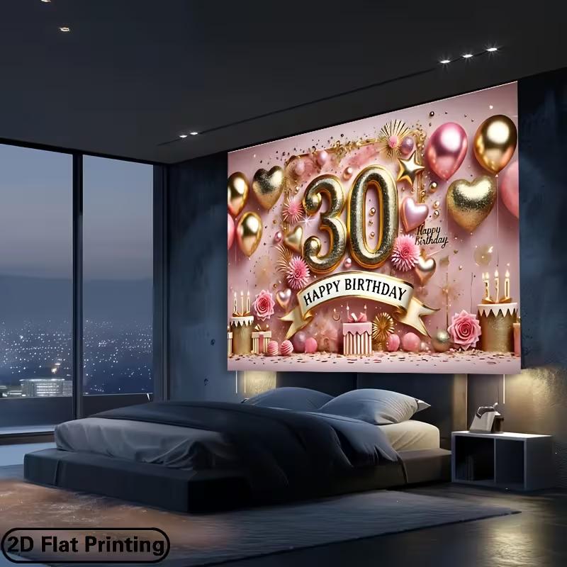 2D Flat Print 30th Birthday Photography Backdrop, Rose Gold Party Background