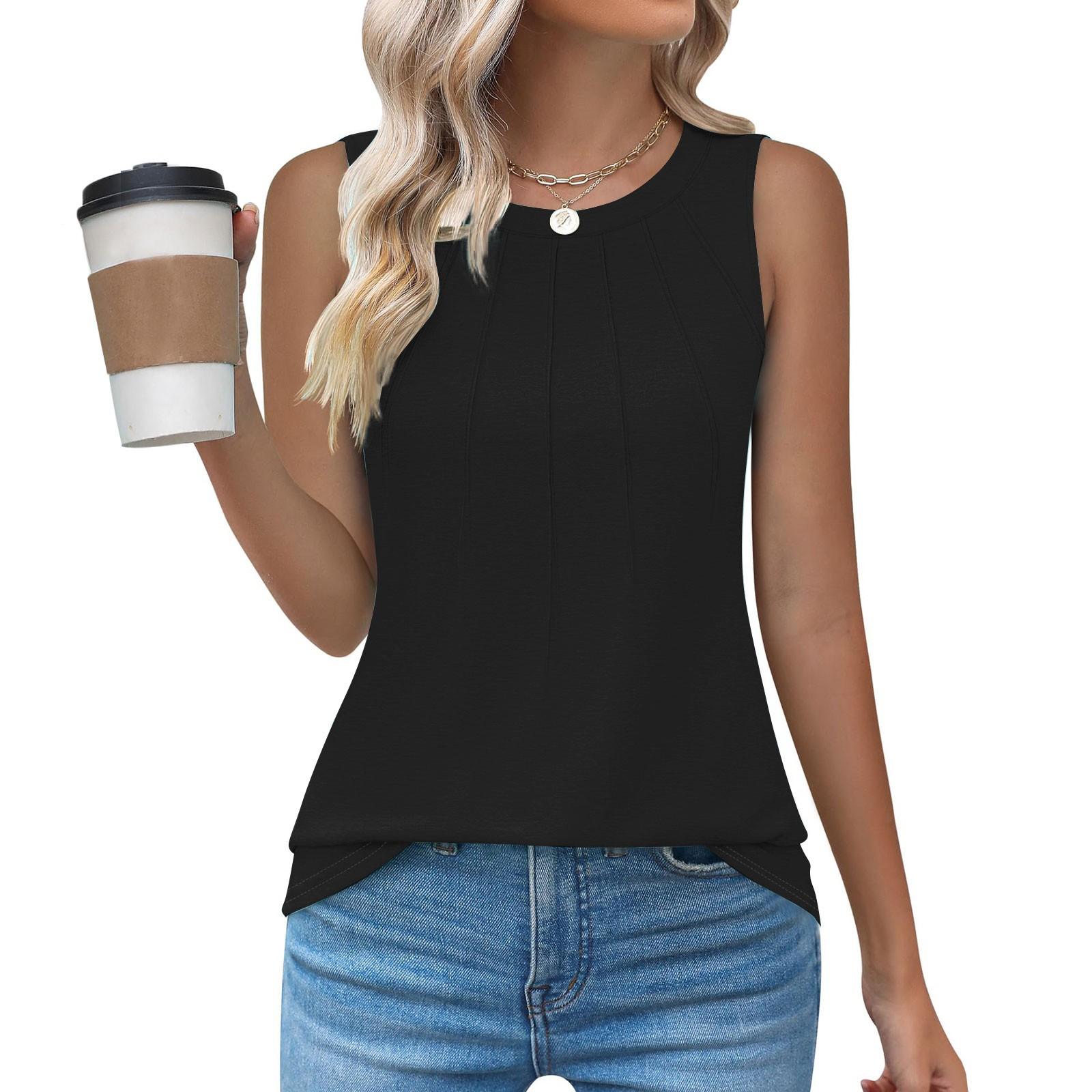 

Женский повседневный свободный топ без рукавов с круглым вырезом, футболка, летние майки для женщин, майка-камисоль, базовые топы без рукавов XXL чёрный