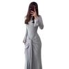 2025 Summer European & American Women's Tie Waist Long Sleeve Slimming Dress