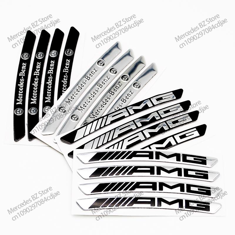 4Pcs Aluminium Car Wheel Hub Styling Stickers Decoration Strip For Mercedes Benz AMG W204 W205 W203 W211 W212 W213 W201 W210