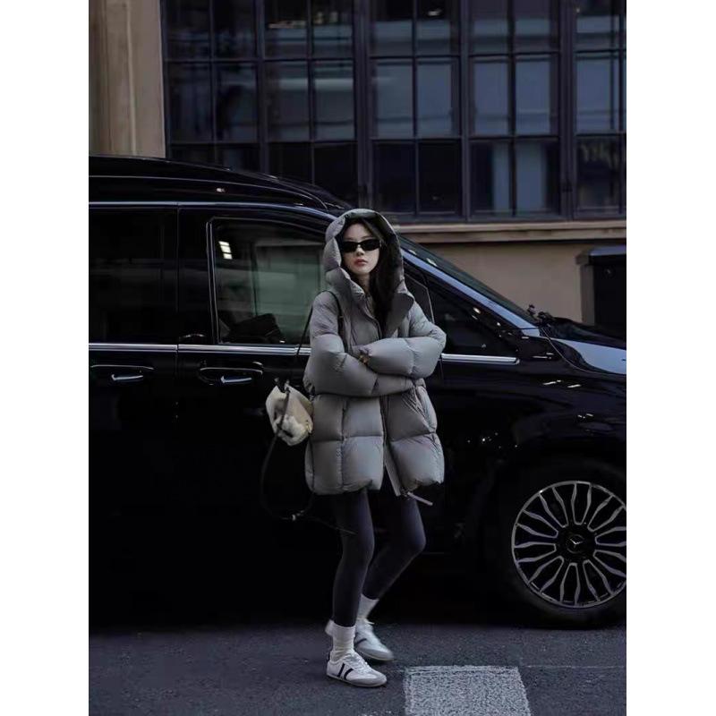 Puff Medium and Long Down Cotton Clothes Women's New Winter College Style Loose Hooded Cotton Clothes Jacket