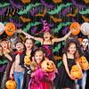 Halloween Event Decoration Foil Fringe Curtain for Halloween, Orange Purple Black Background Holiday Party Backdrop Photo Booth Props, Pumpkin