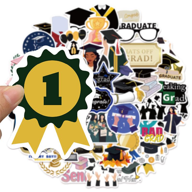50PCS Waterproof Vinyl Graduation Sticker Sparkly Stars Design for Graduation Party Decorations And Water Bottle Personalization