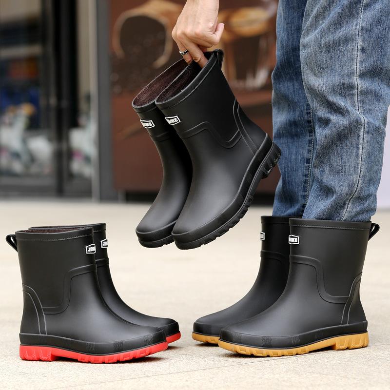 Bundle mouth new medium tube rain shoes men's waterproof and non-slip rain boots to keep warm fishing work