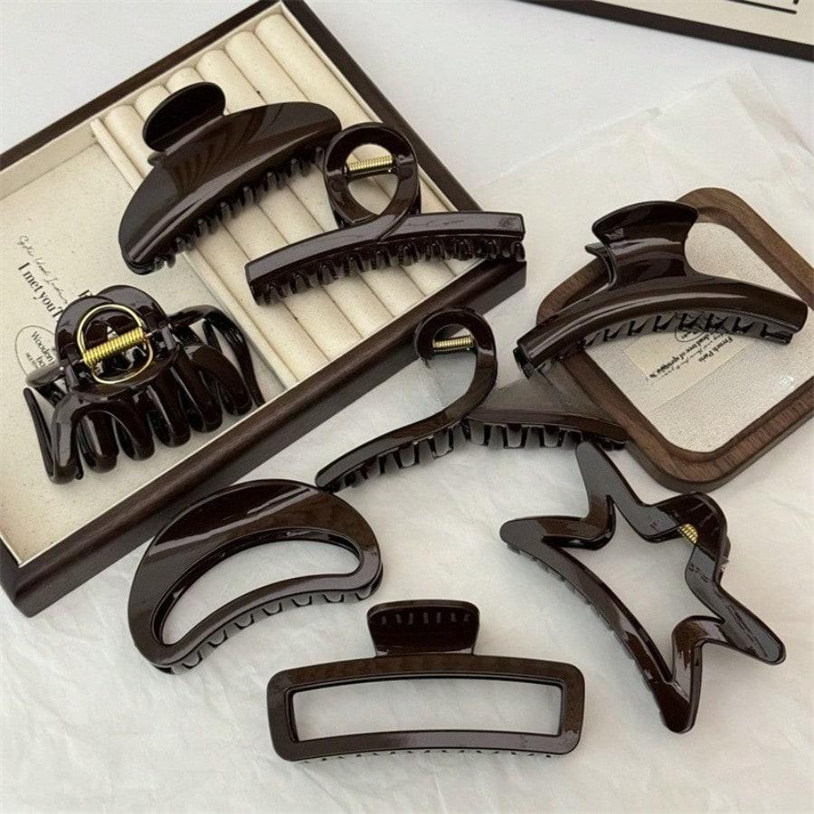 Chocolate Brown Grab Clip, Simple Geometric Durable Hairpin, Advanced Sense, Back Head Hair, Shark Clip, New Hairpin