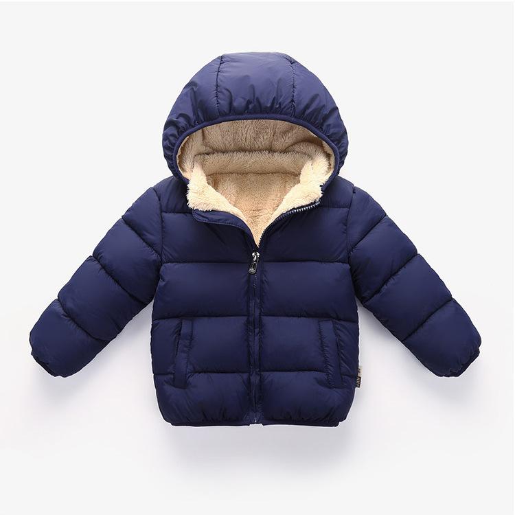 Children Winter Thick Warm Plush Jacket Kids Solid Simple Hooded Snowsuit