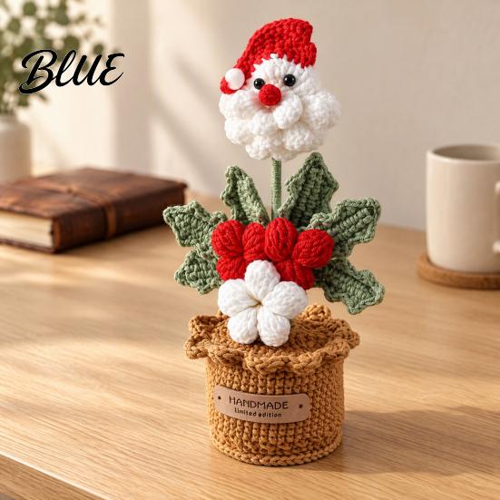 Winter Home Ornaments Crochet Potted Santa Plant Handmade Christmas Ornament Decorative Knitted Plant Gift Flower for Office Desk Bookshelf