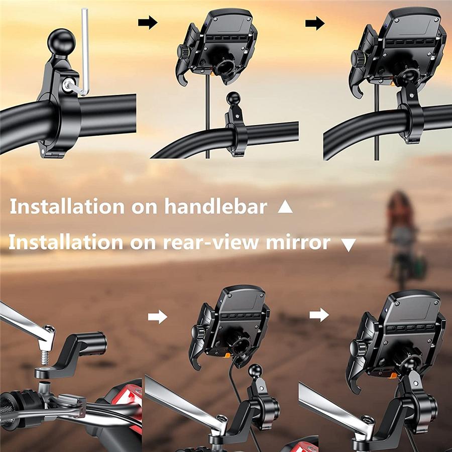 Motorcycle Wireless Charger Holder Phone Mount USB C QC 3.0 Fast Charging Cradle