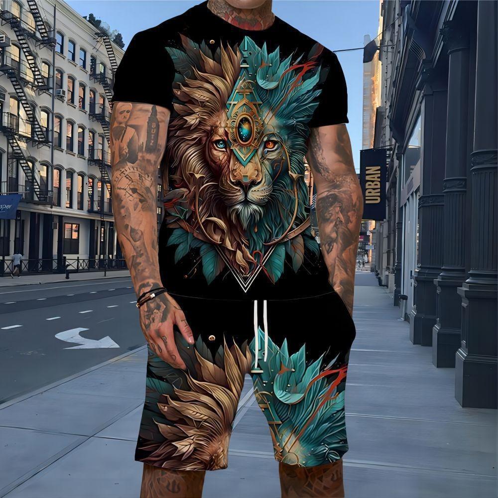 Summer Men's 3D Animal Printing Sports Suit Fashion Casual Trend Breathable Versatile
