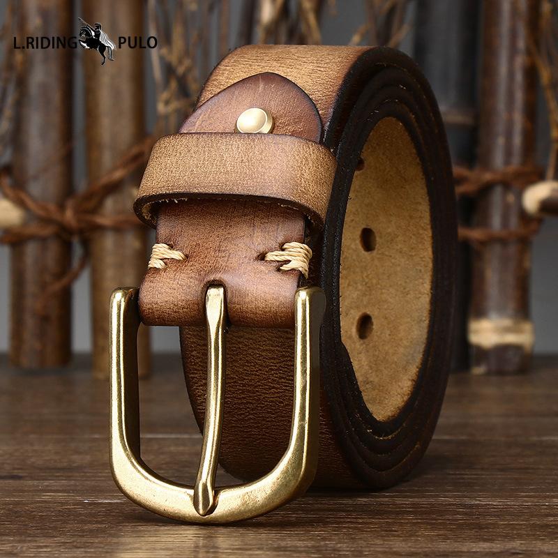 Copper Buckle Belt Men's Genuine Leather Pin Buckle Pure Cowhide Retro Versatile Korean Style Casual Belt