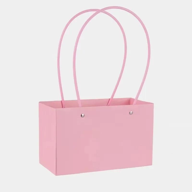 Paper Box Pink Kraft Paper Tote Bag Square Gift Bag  Flower Shop Supplies Valentine's Day Party 10pcs Fresh Flower Packaging