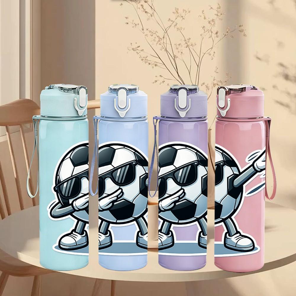 1PC Soccer Ball Cartoon Character Print 750ml Color Plastic Sports Water Bottle Leakproof Flip Straw Lid Suitable for Sports Office Home Use