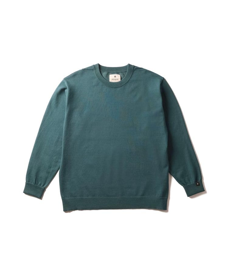 Snow Peak Washable Wool Crewneck Knit Knit and Sew Long Sleeve for Men and Size XL KN-25AU001 Sweater/Cut T-Shirt Women, Green,