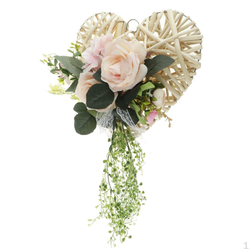 

Rattan silk flower rose Wreath indoor and outdoor Hanging Home Wedding Backdrop Decor рожевий