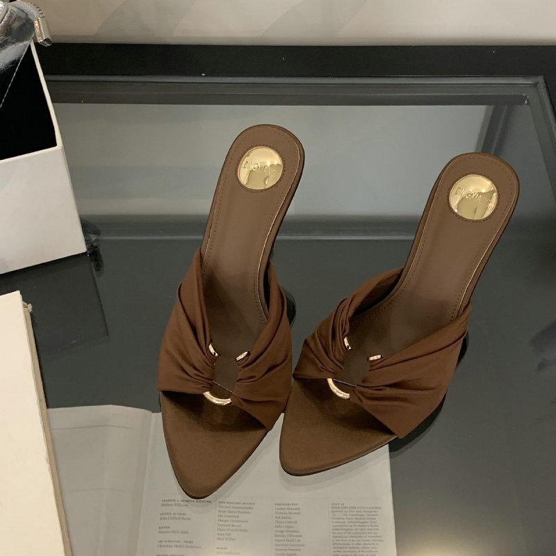 Fashion Stiletto Heels 2025 Summer New Pleated Metal Buckle Pointed Open Toe Sandals Sexy Stiletto Women'S Shoes