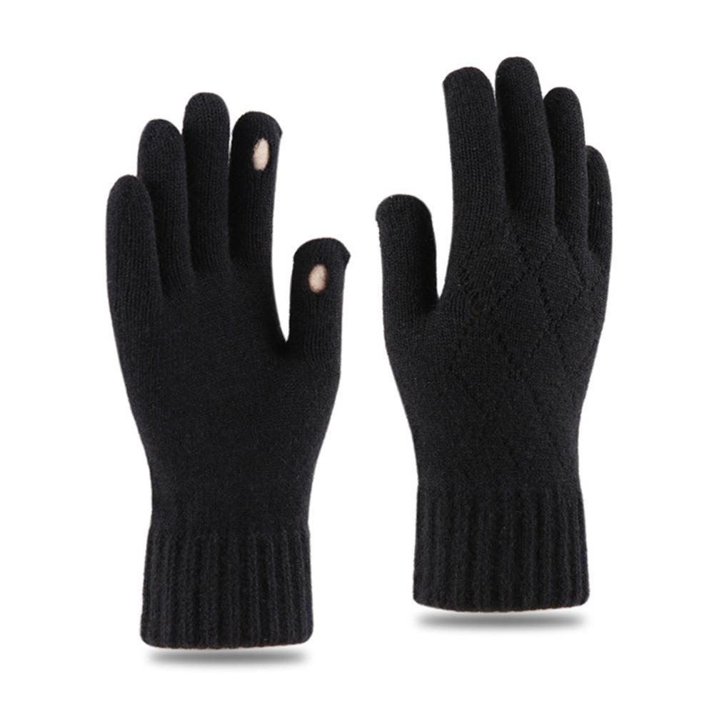 Wollgestrickte Vollfingerhandschuhe Winddichte Fleecehandschuhe Mode Radfahren Autofahren Fäustlinge für Winter