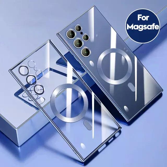 

Для Samsung Galaxy S24 S 24 Ultra Plus Роскошный чехол Magsafe с прозрачным противоударным магнитным мягким чехлом для Samsung Galaxy S24 S23 For Galaxy S23 Ultra синий