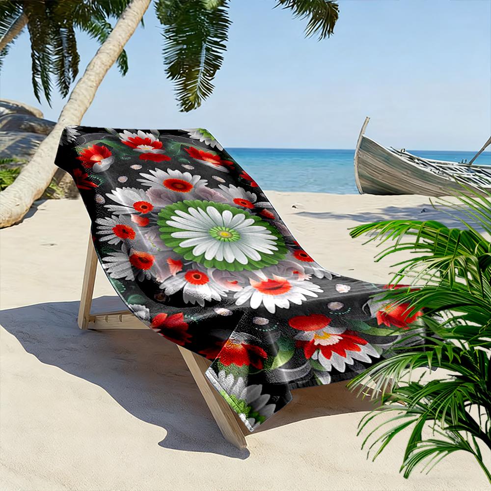 Floral Pattern with Daisies and Red Blooms Beach Towel Quick-drying for Travel Outdoor Sports Jogging Beach and Swimming