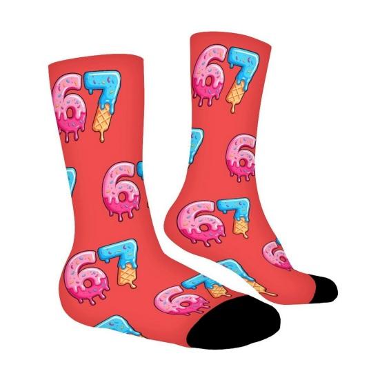 67 Meme Casual Socks Ice Cream 6 7 Crew Socks Funny Donut Six Seven Socks Gifts for Women Men Family Friends
