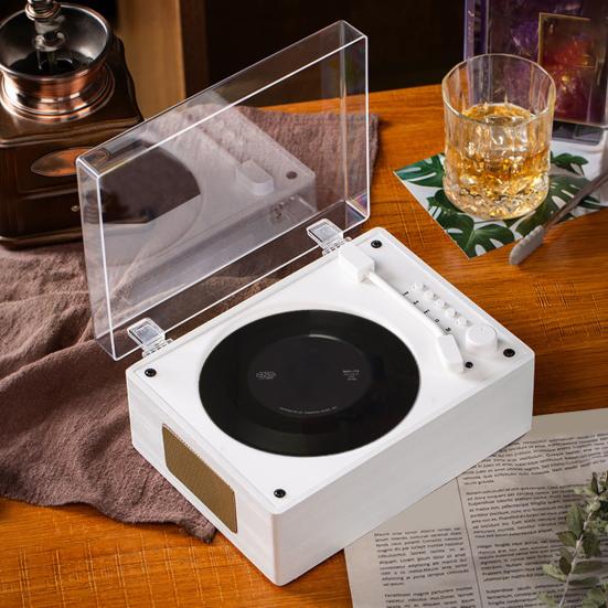 Retro Bærbar Musikafspiller med Højttaler, Bluetooth-kompatibel Skrivebordsafspiller med Fjernbetjening til Hjemmet, Understøtter USB/Type-C