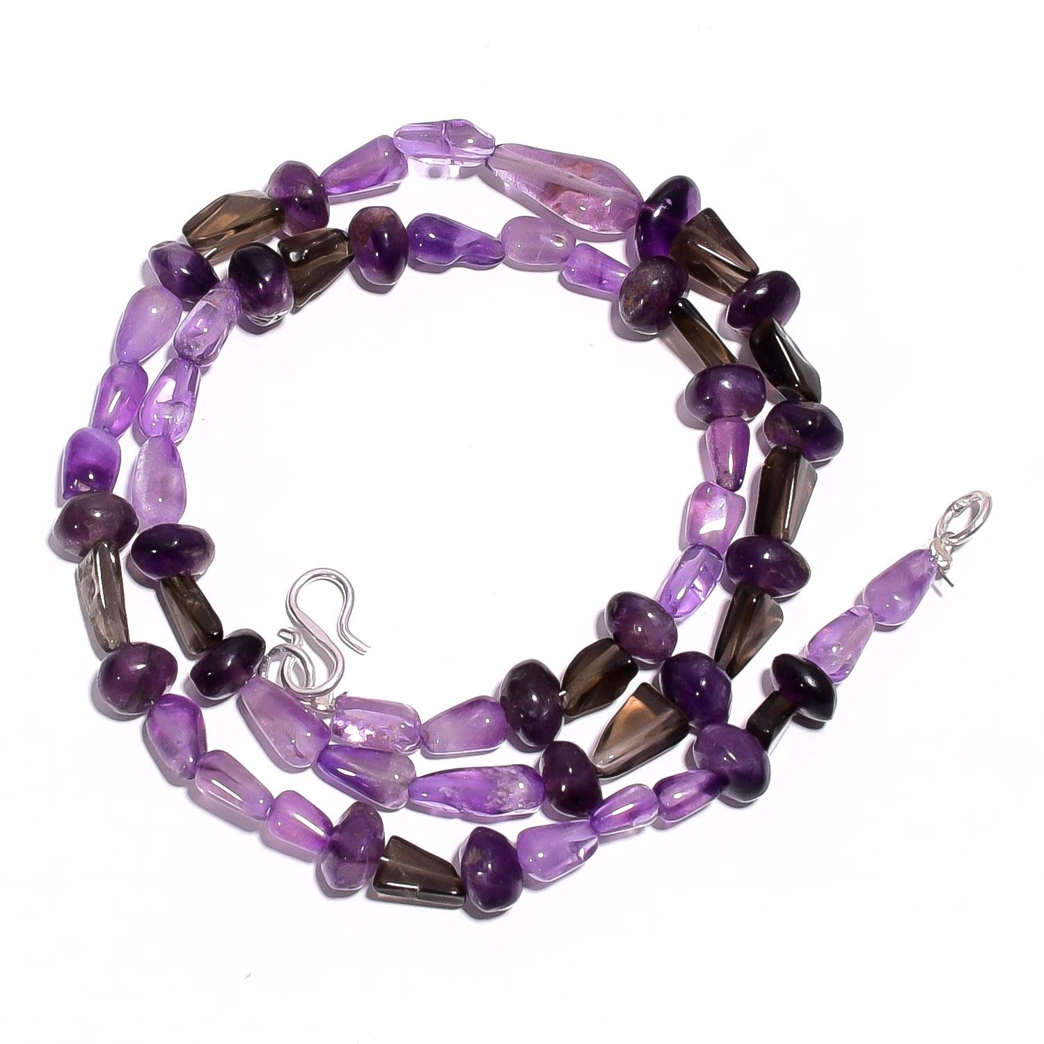

Natural Amethyst Smoky Quartz Gemstone Smooth Beads Necklace 17 UB-4554 UB-4554