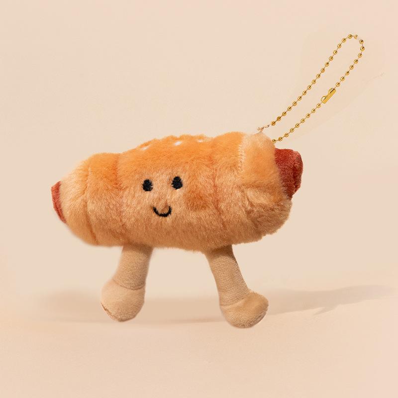 Cute Creative Plush Food Hanging Ornament Pancake Egg Noodles Burger Croissant Keychain Short Plush Toy Cartoon Style