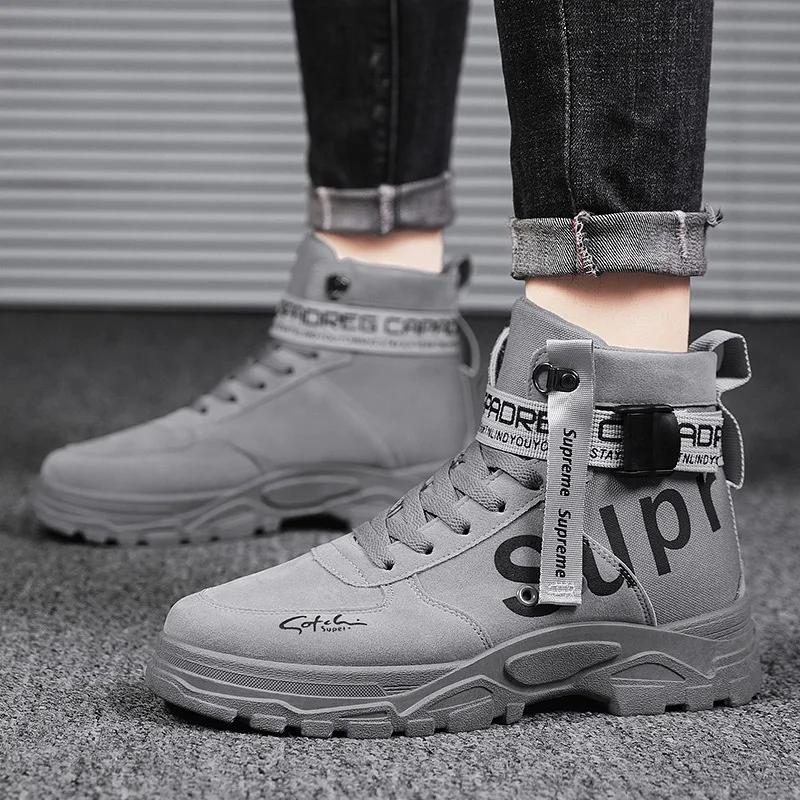 Men Boots  New Autumn Round Toe High Butt Thick Bottom Platform Trendy Boots Large 46 Lace Up Height Increase Outdoor Boots