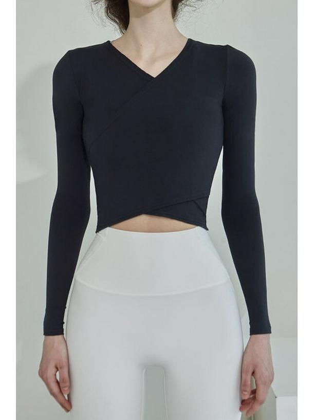 

2023 Spring Women s Criss-Cross Front Long Sleeve Yoga Top - Sexy & Fashionable Fitness Wear S