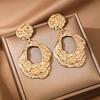 New Exaggerated Wrinkled Metal Geometric Oval Pendant Earrings for Women Minimalism Style Fashion Accessories Party Zircon Gift