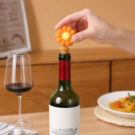 Sunflower Silicone Bottle Stopper, Creative Wine Seal for Home, Reusable Leakproof Cap for Beer Oil Bottle