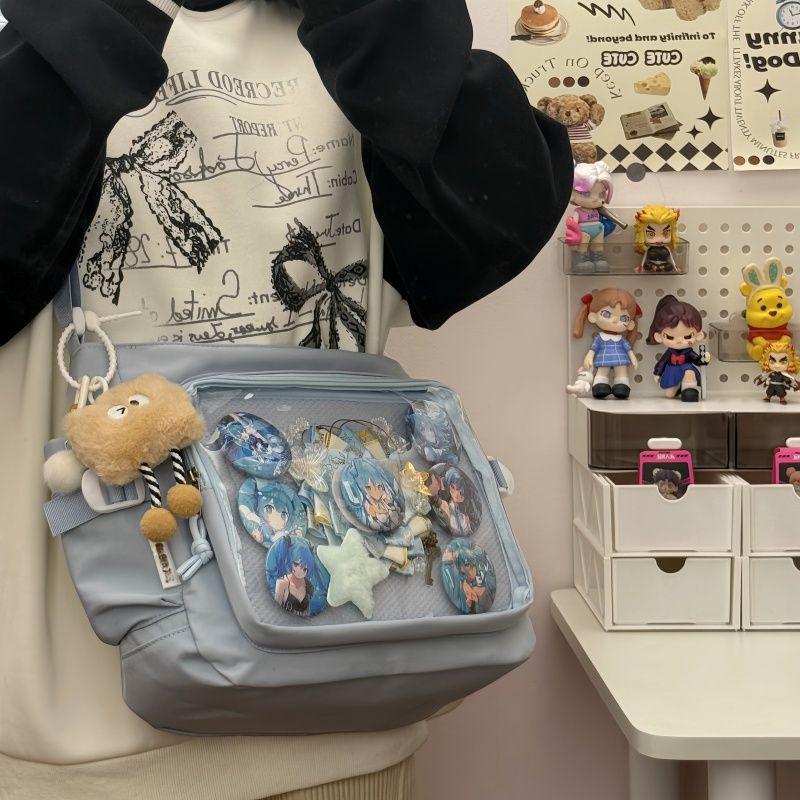 2025 College Style Dámská messenger taška s velkou kapacitou - Průhledný odznak s knoflíkem Ita Bag