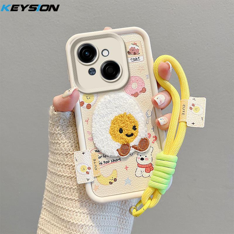 

KEYSION Мультяшний Милий Плюшевий Вишитий Чохол для TECNO Spark Go 1 1S Go 2025 зі Шнурком PU Шкіра Протиударний Чохол для Телефону для Pop 9 4G for Spark Go 1S