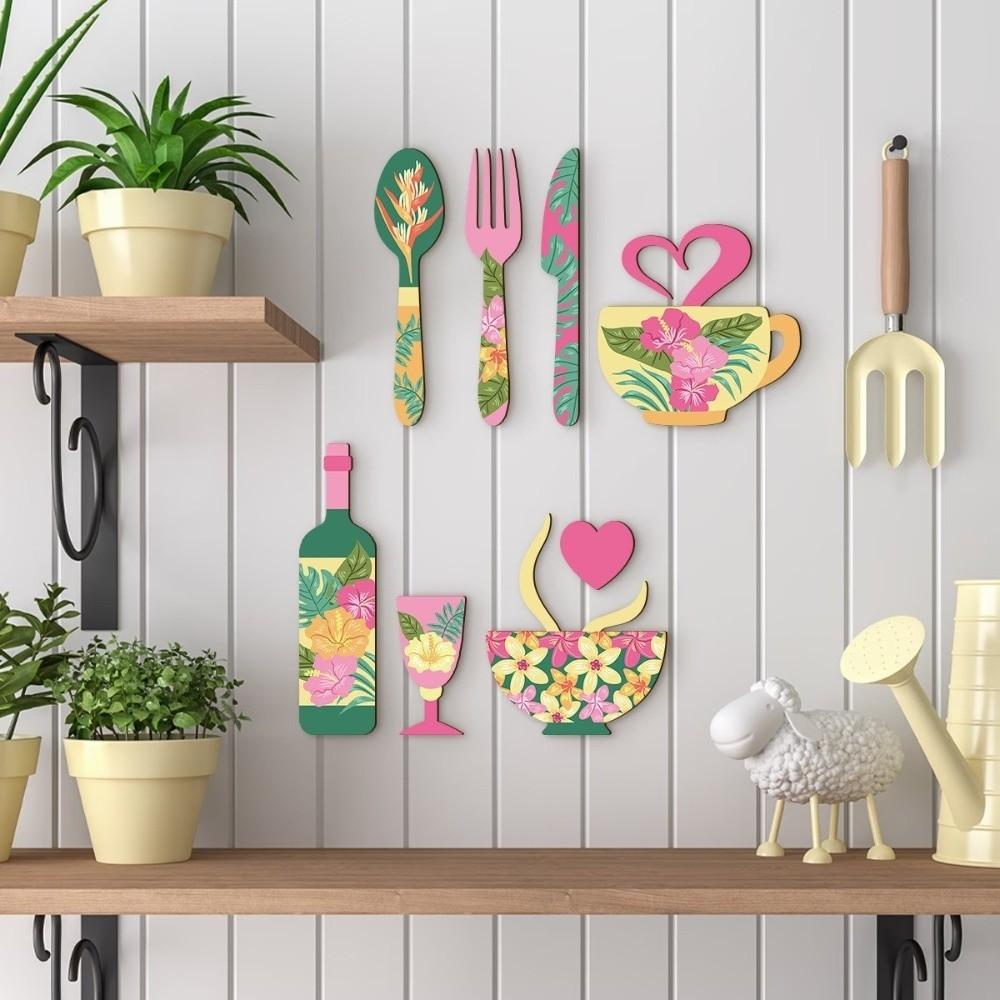 8PCS/SET Fork Wooden Wall Sticker Ornaments Pastoral Style Wooden Decorative Plaques Kitchen Decor