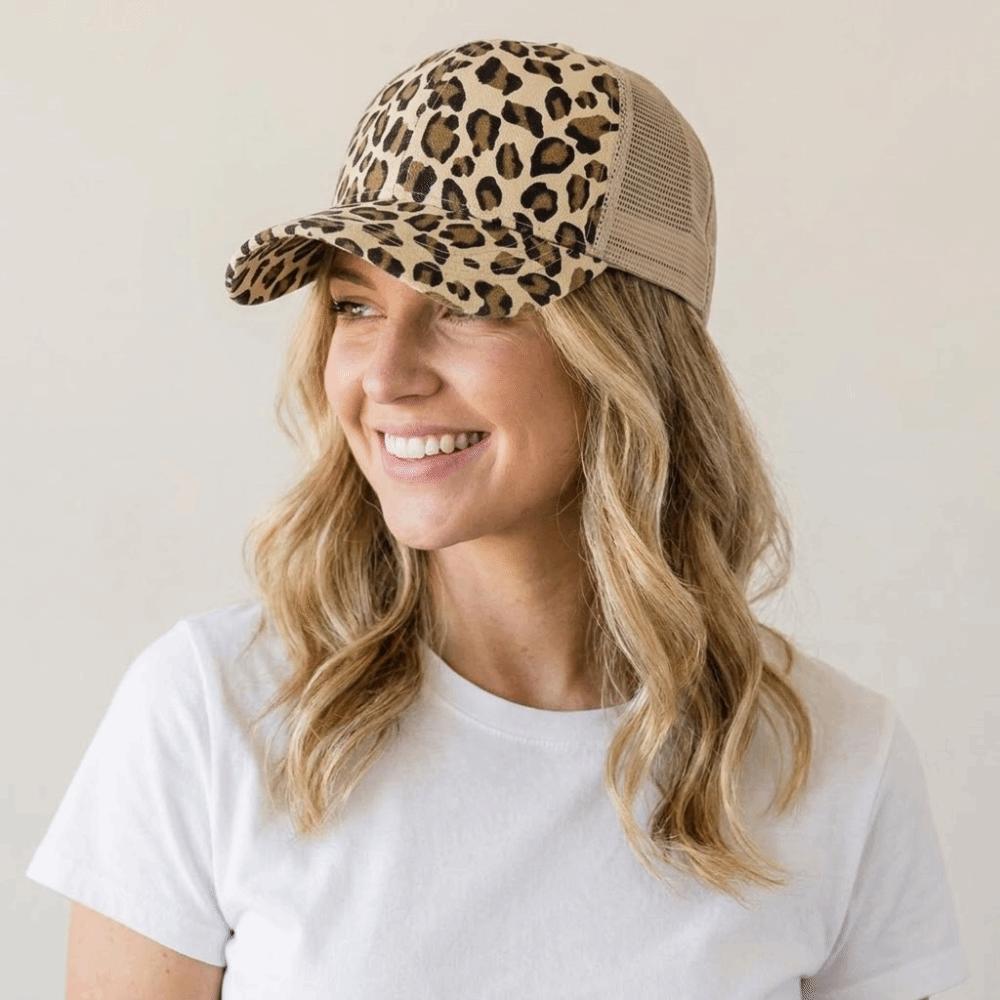 Soft Visor Hat Adjustable Mesh Peaked Hat Hip Hop Leopard Print Baseball Cap Spring