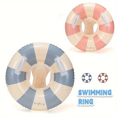 Schwimmring mit Griffen im Vintage-Stil für Jugendliche, gestreift, strapazierfähiges, dickes PVC, Blau und Rosa