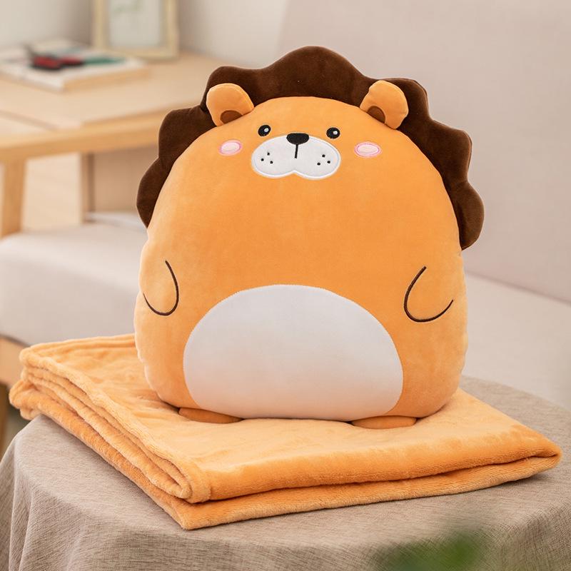 Cute Cartoon Lion & Dinosaur 2-in-1 Pillow Blanket for Car, Office, or Nap
