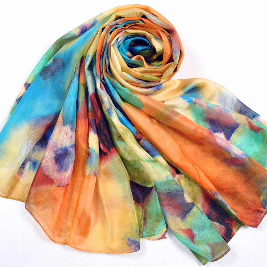 Winter Fashion Women'S Scarf Mulberry Silk Scarves Shawl Female Long Silk Scarf Blue And Coffee 180*110Cm