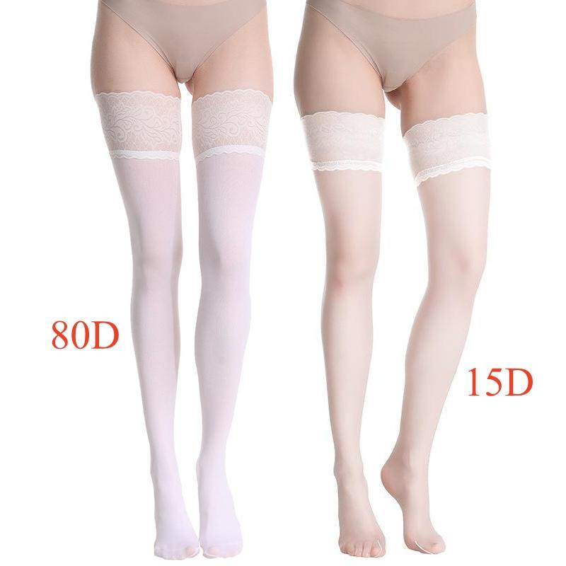 

Women Sexy Lace Top Silicone Stay Up Thigh High Stockings 80D Velvet Leg Warmers For Autumn 15D Ultrathin Medias For Summer 15D
