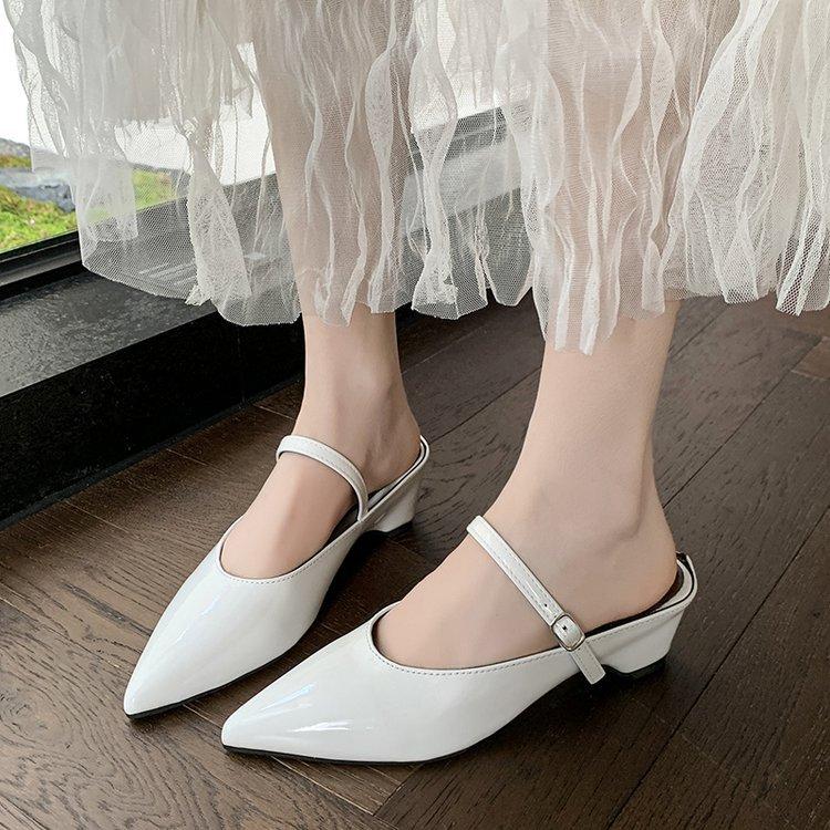 New Temperament One-word Buckle with Thick Heel Mary Jane Shoes Women's Pointed Single Shoes Light Mouth Commuter High Heel