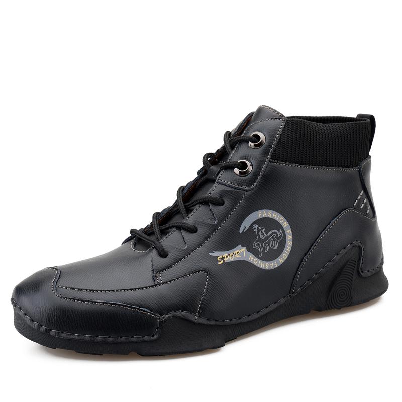 Men's Original Shoes Snow Boots Leather 2025 Winter New Ankle Boots Warm Plush Casual Cotton Boots Fashionable Walking Shoes