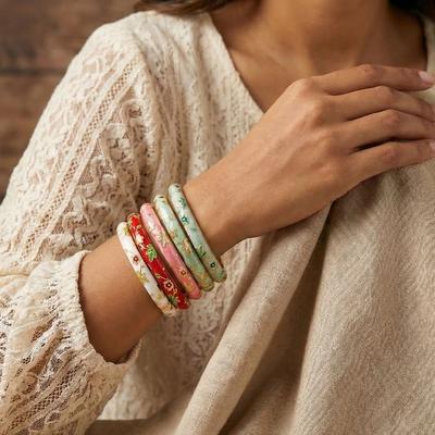 Traditional Enamel Flower Bangle Colorful Sea Star Vintage Cloisonne Bangle Metal Open Women's Hand Bracelet Gold Jewelry