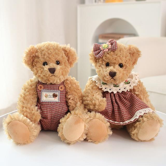 A Pair 26cm Cute Couple Teddy Bear with Cloth Plush Toys Stuffed Dolls Toy Kids Baby Girls Children Girl Birthday Christmas Gift