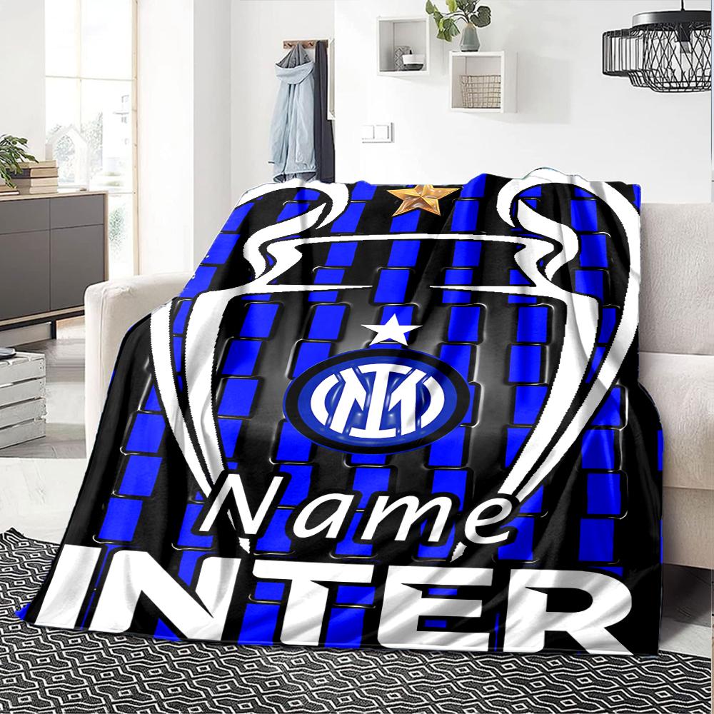 Personalisierbare Decke mit Name, Inter Mailand, Weich & Warm, für Sofa, Büro, Bett, Reise, Mittagspause, Geschenk, Geeignet für Alle Jahreszeiten