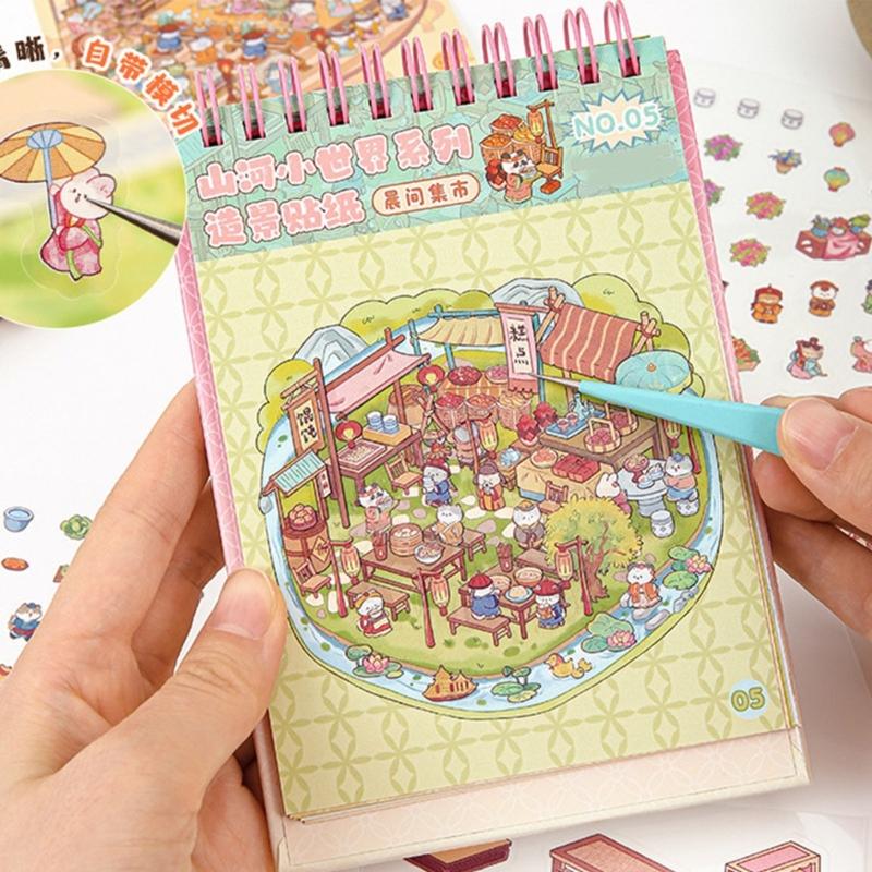 DIY Decorative Sticker Chinoiserie Theme Landscape Sticker Book Scene Sticker Journal Supplies Gift for Kid Child