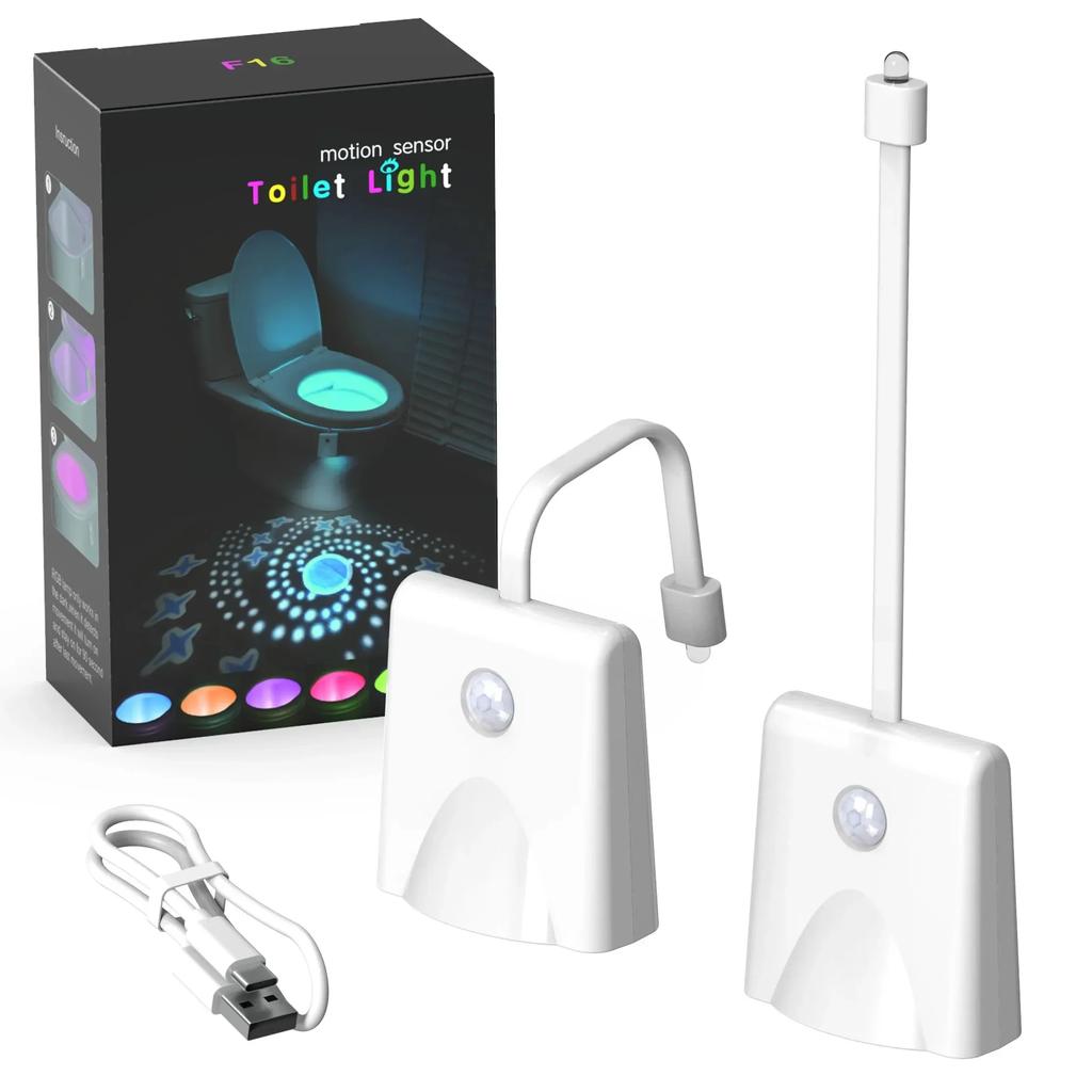 Wireless Motion Sensor LED Night Light RGB 8 Color Changing Toilet Bathroom Atmosphere Lamp Waterproof Smart On/Off Night Lamp