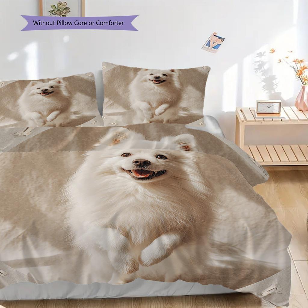 Samoed Pattern Bedding Quilt Set Quilt Cover Pillowcase Home Decoration Birthday Gift (1 * Duvet Cover + 2 * Pillowcase, Without Core)