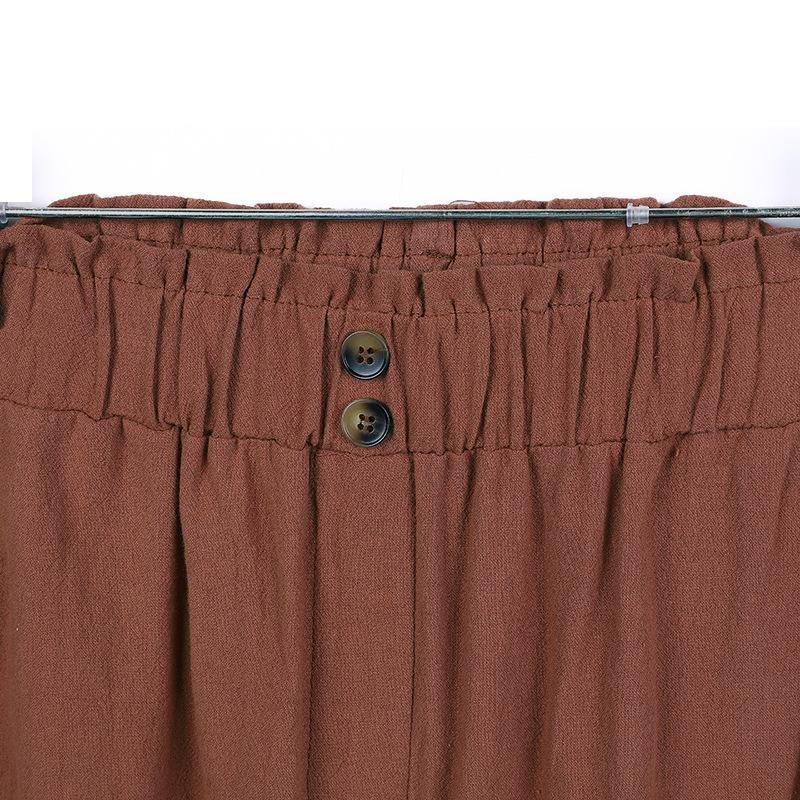 New Women's High Waist Lotus Leaf Elastic Waist, Cotton Hemp Nine Part Pants, Casual Pants