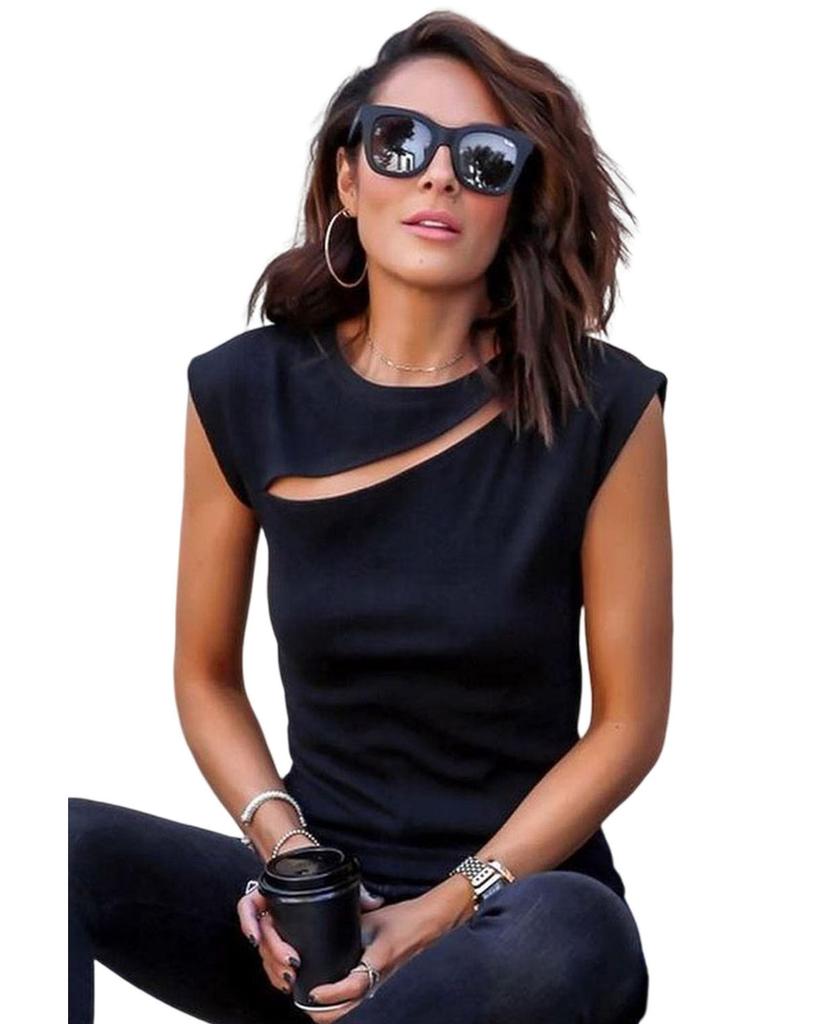 Azura Exchange Slash Cutout Cap Sleeve T Shirt