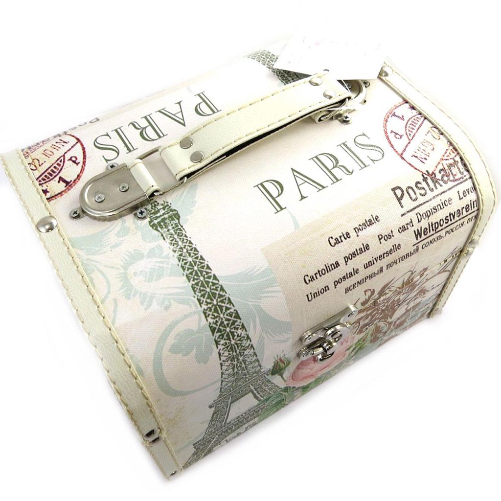 Les Trésors De Lily [M7742] - Sada 2 béžově zelených dřevěných kufrů 'Belle Epoque' (Eiffelova věž) - 22x18x14 a 18x15x10 cm