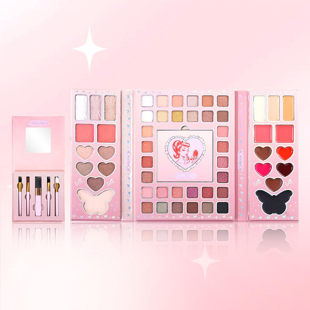 JULYSTAR 54-Color Eye and Face Palette Multi-Function Foldable Makeup Book Eyeshadow Blusher Highlighter Lip Cream Cosmetic Gift Box Set
